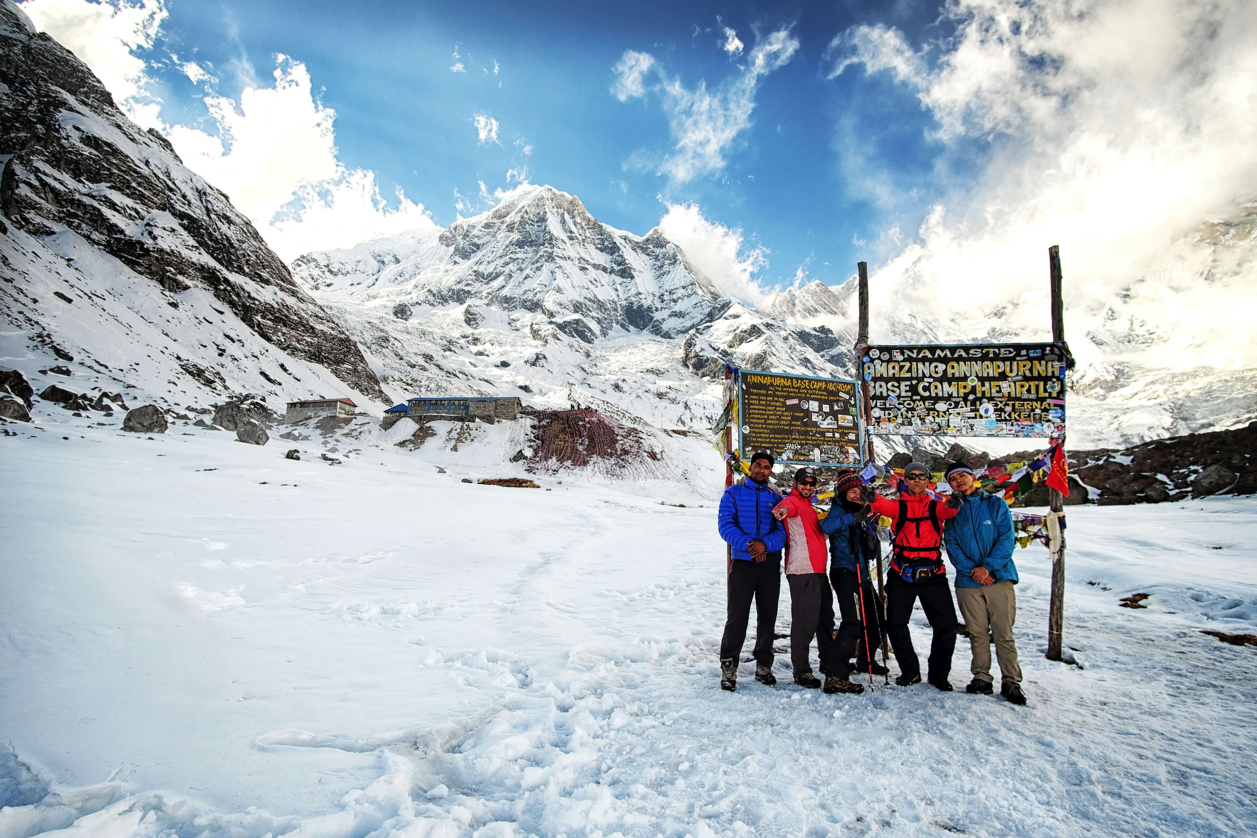 Trekkers having joy after submitting the Annapurna Base Camp