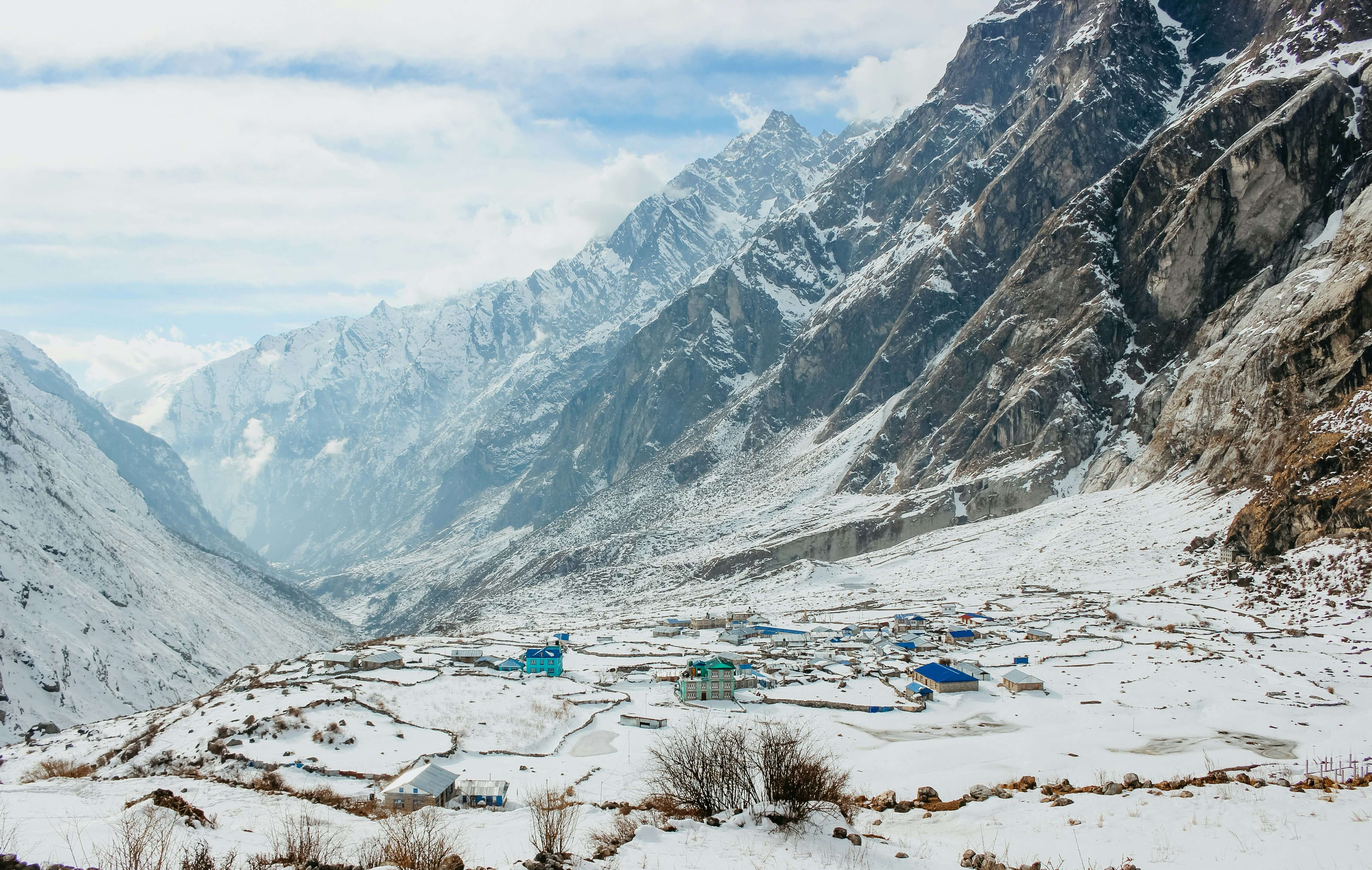 Scenic view of Langtang Valley during snowfall